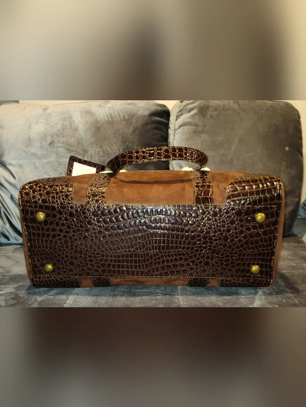NWOT BATH & BODY WORKS SUEDE & EMBOSSED CROCODILE WEEKENDER BAG DUFFLE BAG